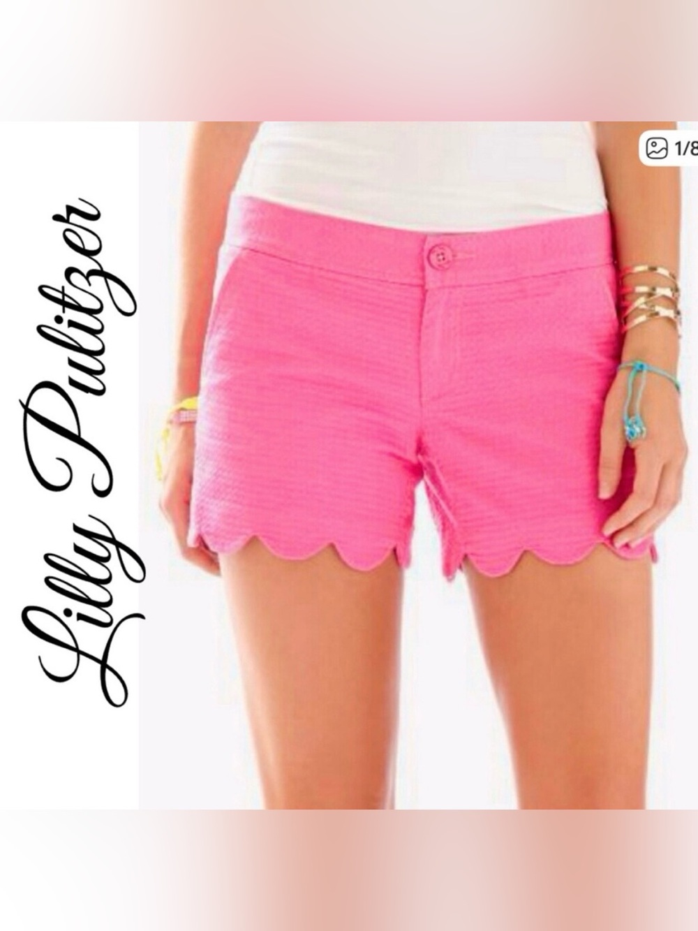 Lilly Pulitzer Shorts Pink Scalloped Hem Buttercup Women 14 Colorful Beachy